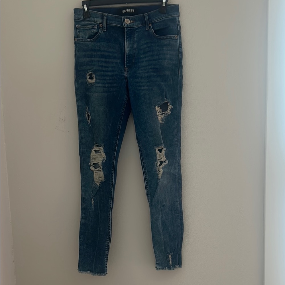 Express Blue Skinny Distressed Jeans